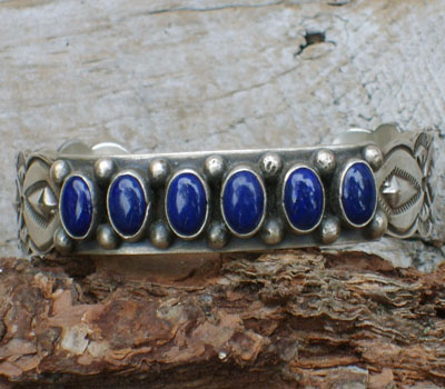 Native American Lapis 6 Stone Cuff Bracelet.jpg